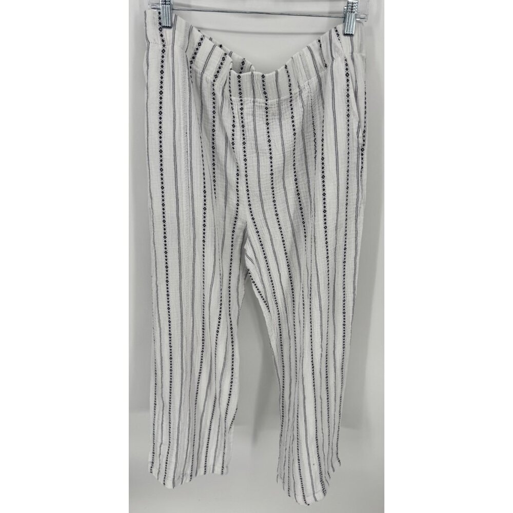 Coastal Comfort Womens White Striped Textured Casual Pants